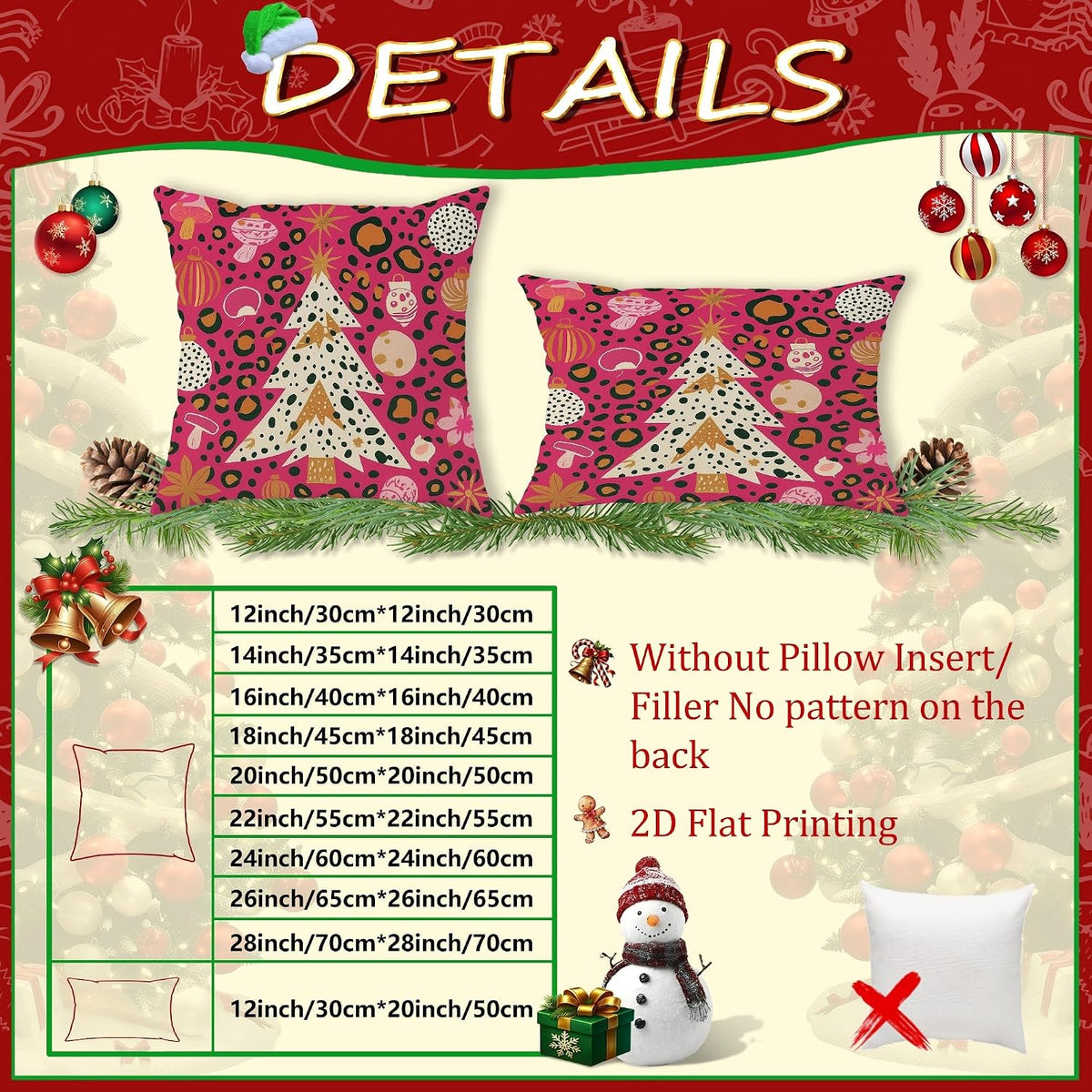Christmas Tree Throw Pillow Covers, Festive Modern Ornaments Stars Xmas Peach Soft Velvet Washable Couch Pillow Covers for Home Bedroom Living Room Sofa Couch Decor 12x12 Inch