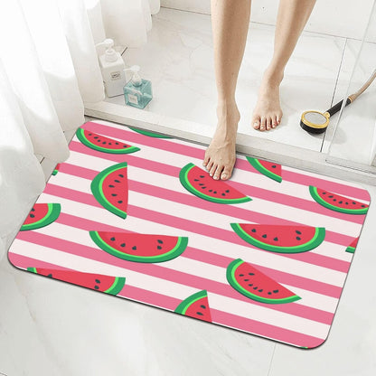 Pink Watermelon Stripes Print Absorbent Bath Mat Non Slip Washable Doormat 15.7x23.6 in Quick Dry Shower Mat Thin Floor Rug for Bathroom Kitchen Entryway