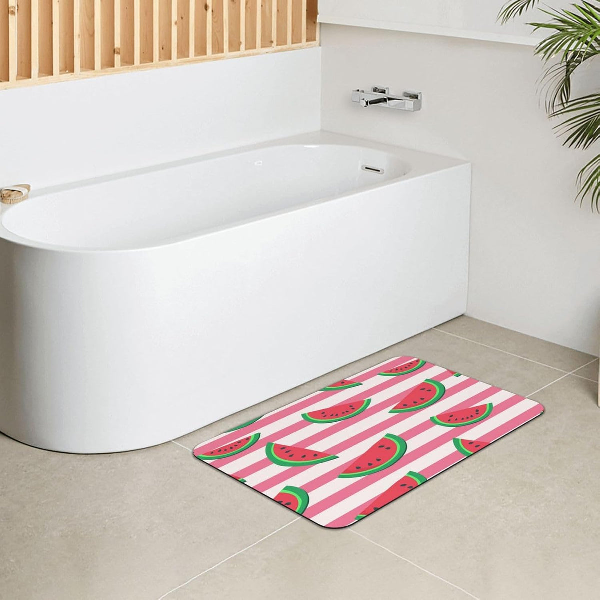 Pink Watermelon Stripes Print Absorbent Bath Mat Non Slip Washable Doormat 15.7x23.6 in Quick Dry Shower Mat Thin Floor Rug for Bathroom Kitchen Entryway