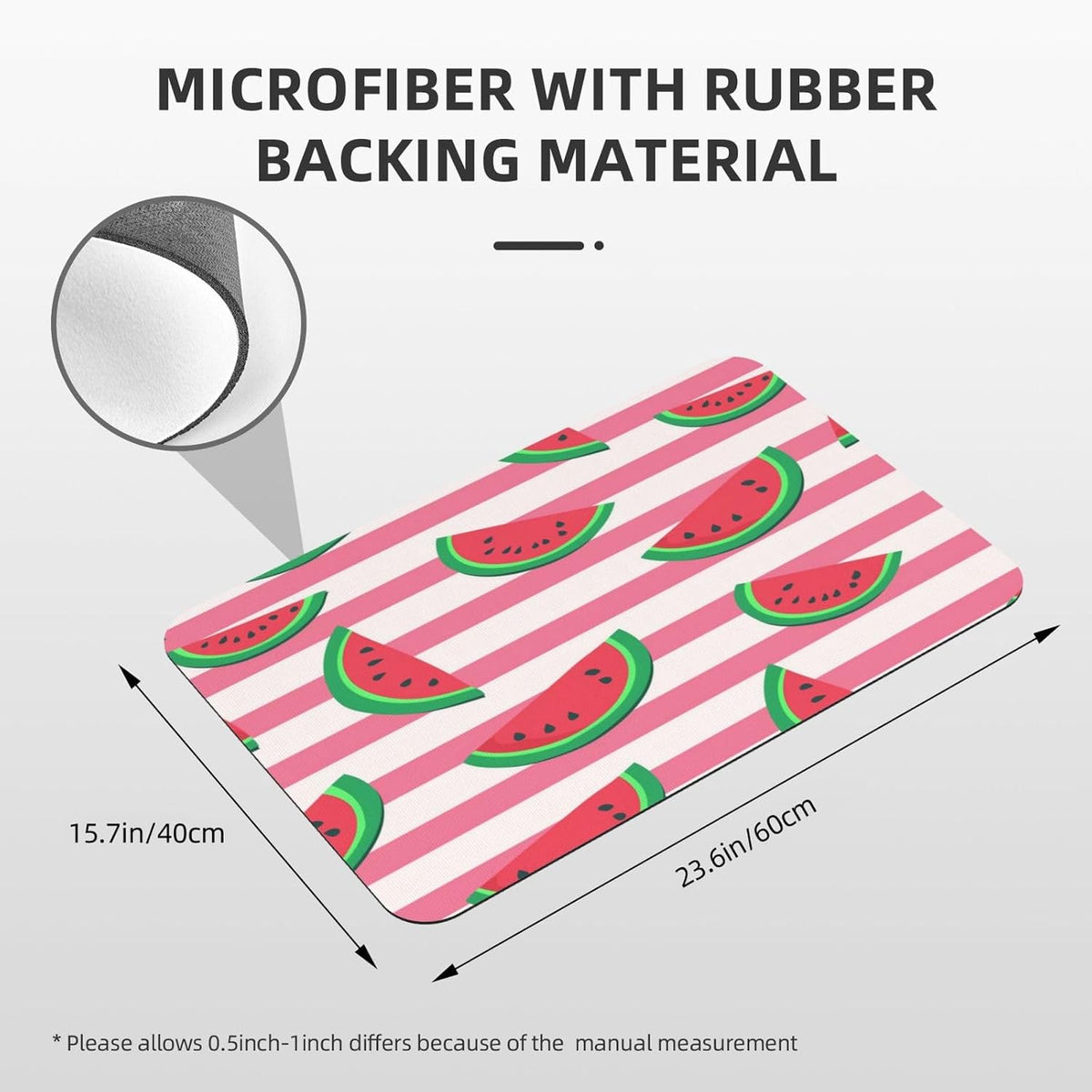 Pink Watermelon Stripes Print Absorbent Bath Mat Non Slip Washable Doormat 15.7x23.6 in Quick Dry Shower Mat Thin Floor Rug for Bathroom Kitchen Entryway