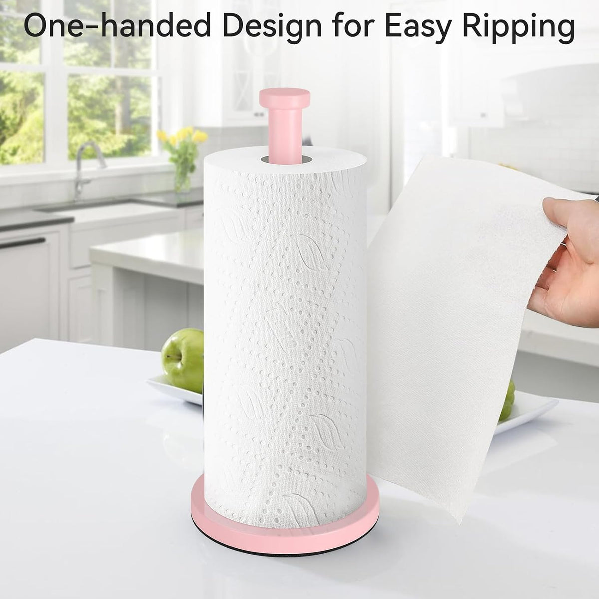 Pink Paper Towel Holder Countertop, Stainless Steel, with Weighted Base