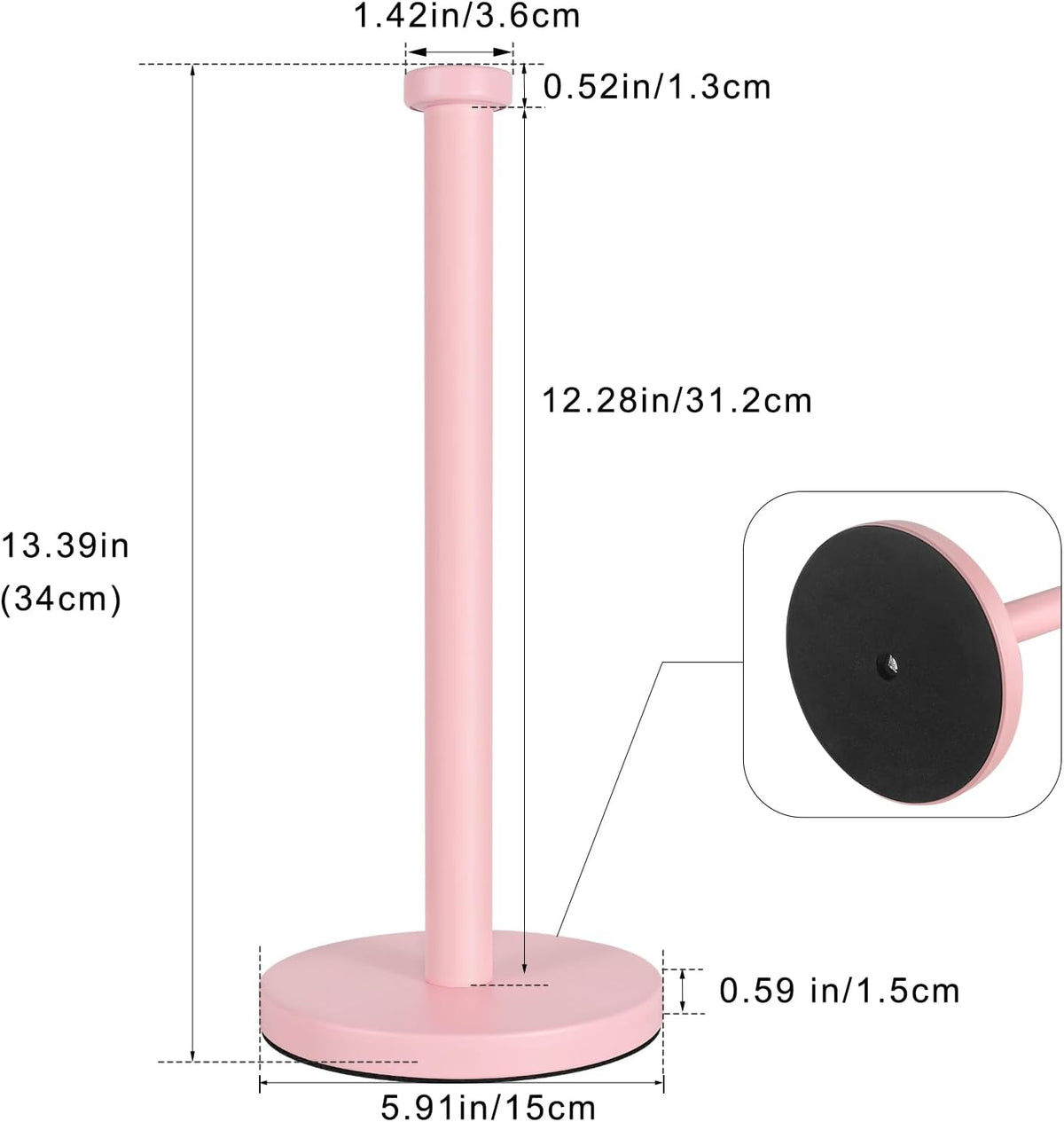 Pink Paper Towel Holder Countertop, Stainless Steel, with Weighted Base
