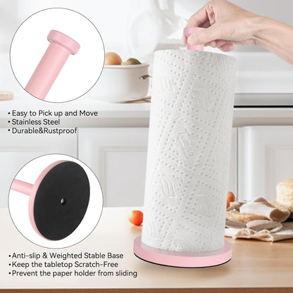 Pink Paper Towel Holder Countertop, Stainless Steel, with Weighted Base