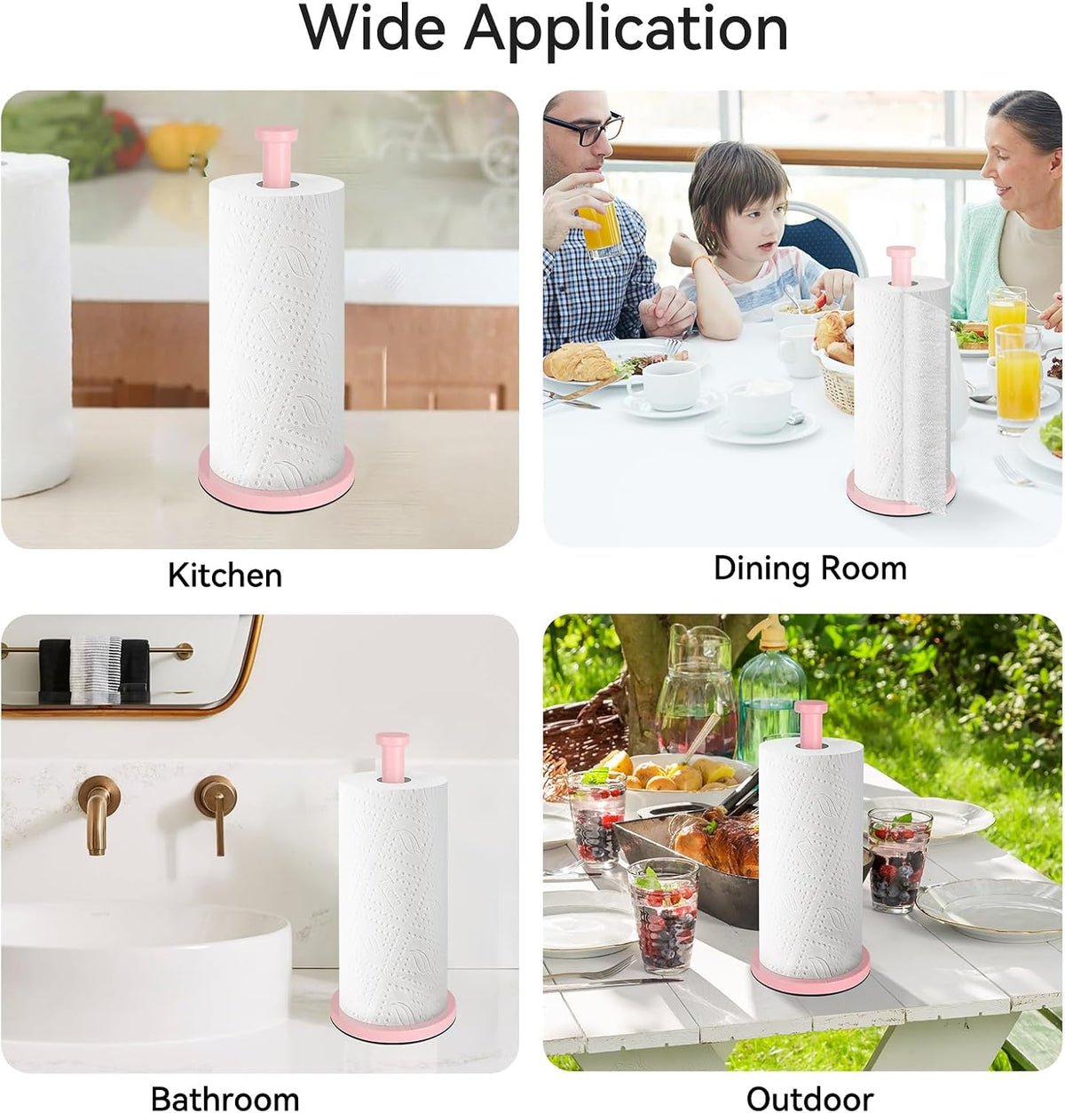 Pink Paper Towel Holder Countertop, Stainless Steel, with Weighted Base