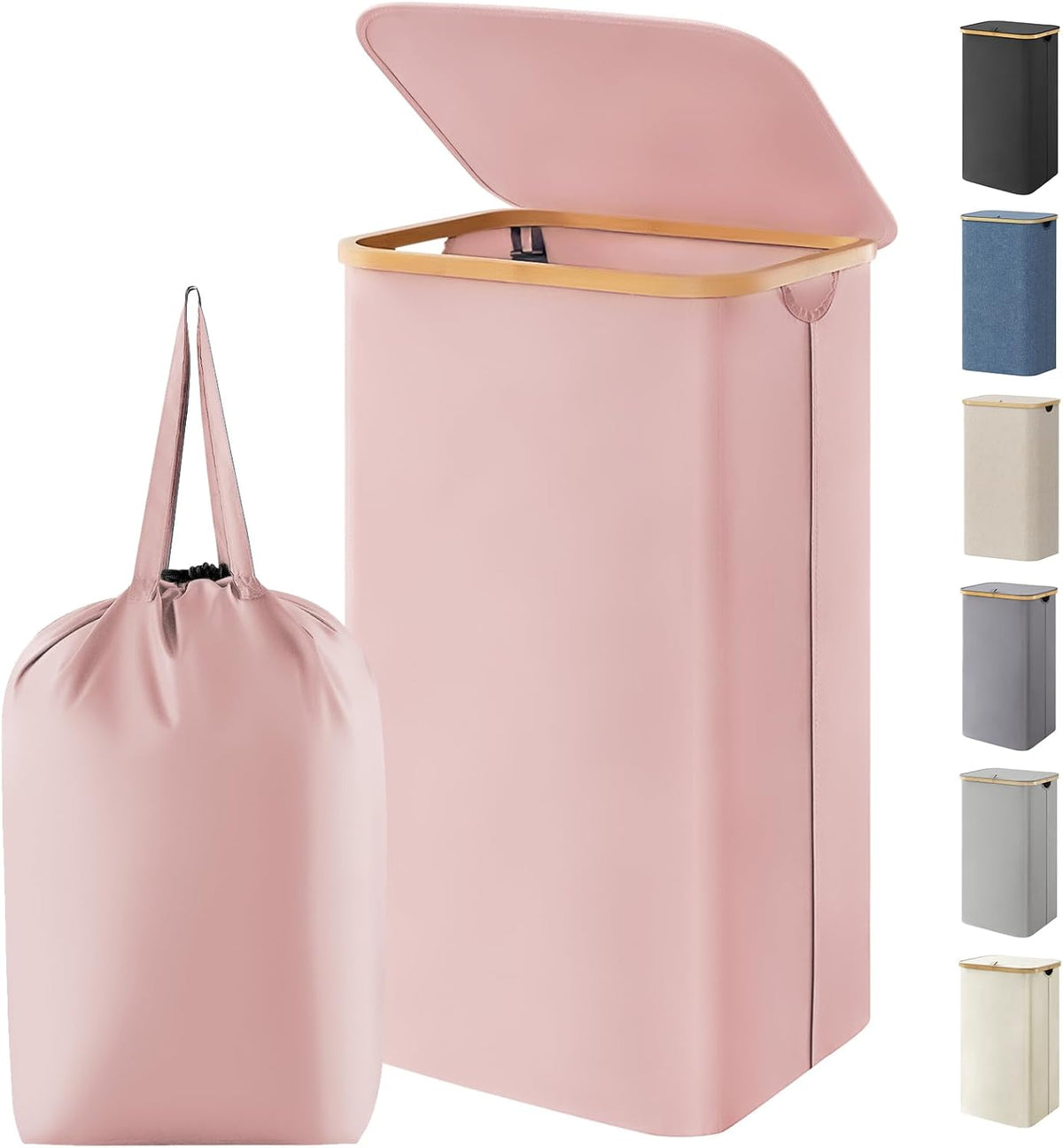 105L Large Laundry Basket with Lid, Removable Bags, Pink