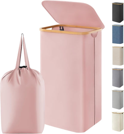 105L Large Laundry Basket with Lid, Removable Bags, Pink