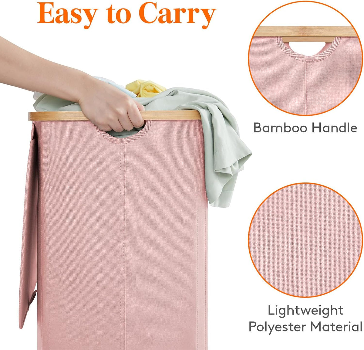 105L Large Laundry Basket with Lid, Removable Bags, Pink