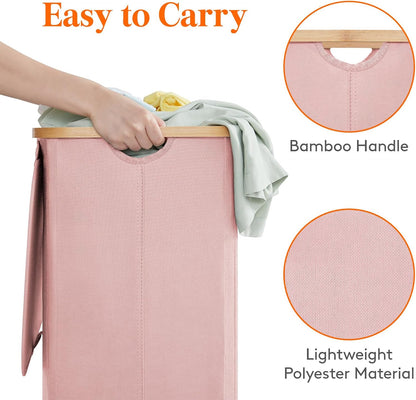 105L Large Laundry Basket with Lid, Removable Bags, Pink