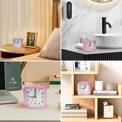 Lamisola Small Pink Kids Desk , Analog Travel Battery Operated Clock,Quieter Bedside Clocks for Girls' Bedrooms Bathroom Living Room Kitchen Shelf Clocks