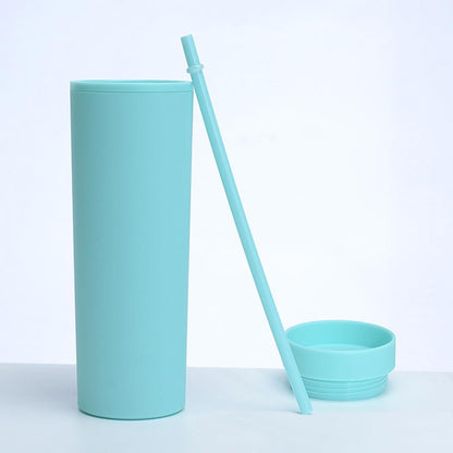 Skinny Tumblers with Lids and Straws Bulk.Matte Light Pink Slim Tumbler Cups with Straws.16 oz Plastic Pastel Double Walled Acrylic Skinny Tumblers for Smoothie Ice Coffee.Customizable DIY Gift.