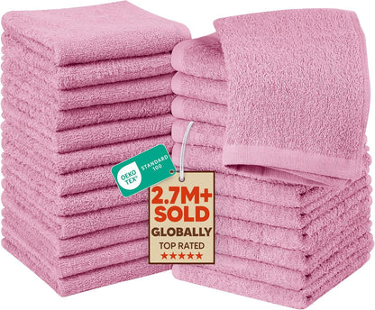 24 Pack Washcloths, 12x12 in, 100% Cotton, Pink