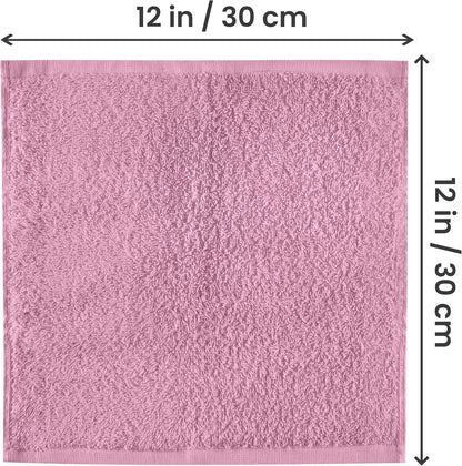 24 Pack Washcloths, 12x12 in, 100% Cotton, Pink
