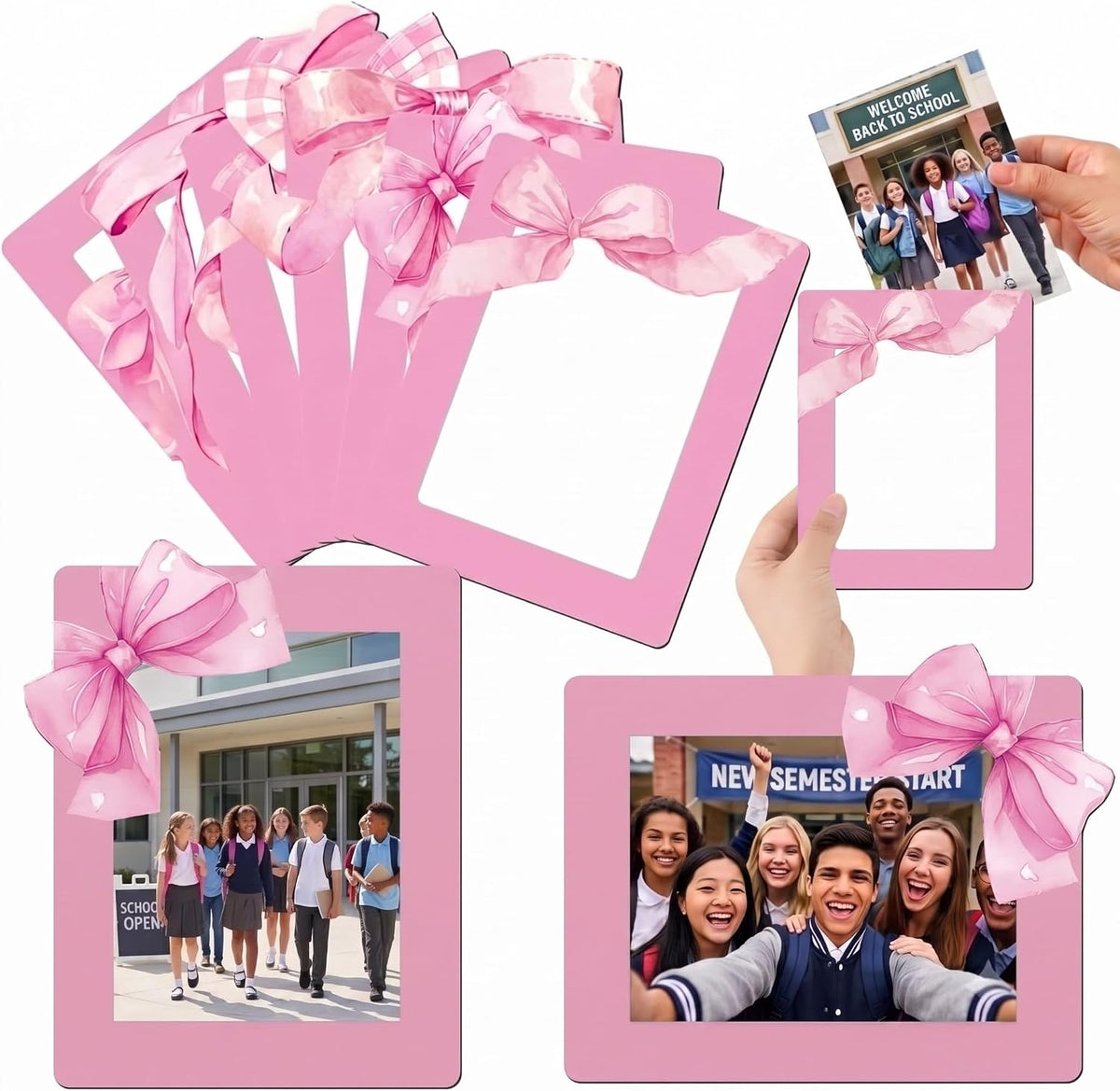 12 Pcs Back to School Pink Bow Magnetic Picture Frame for Refrigerator 4x6