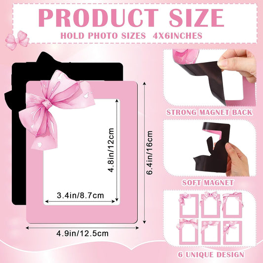 12 Pcs Back to School Pink Bow Magnetic Picture Frame for Refrigerator 4x6