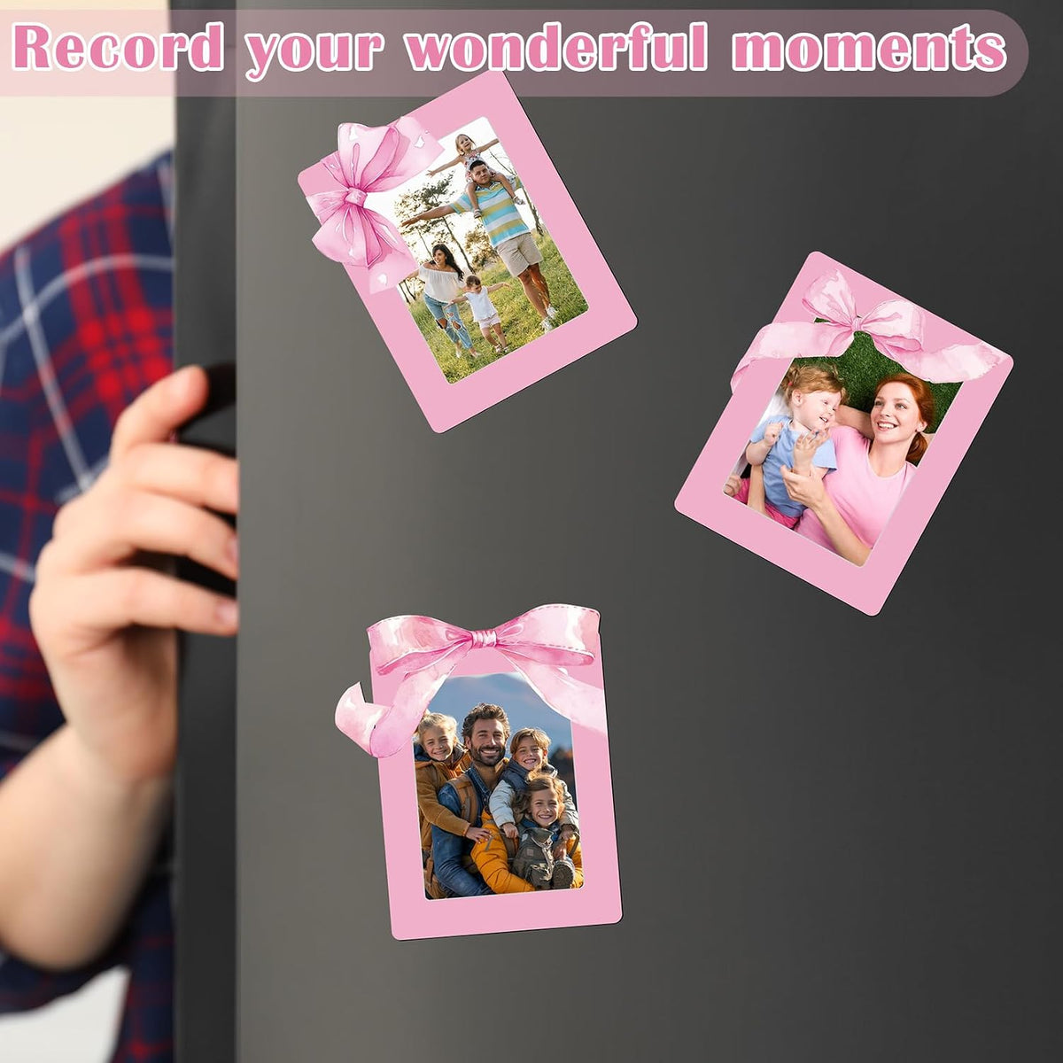 12 Pcs Back to School Pink Bow Magnetic Picture Frame for Refrigerator 4x6