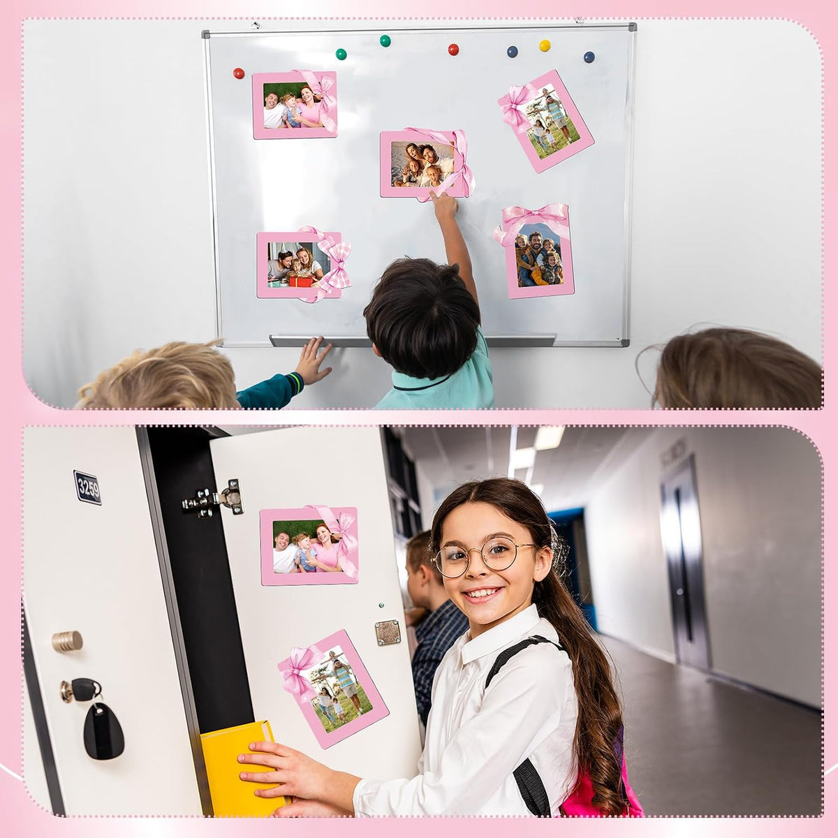 12 Pcs Back to School Pink Bow Magnetic Picture Frame for Refrigerator 4x6