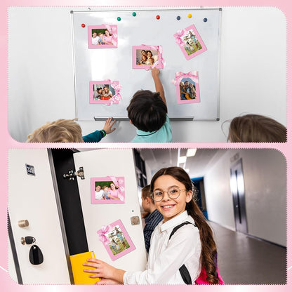 12 Pcs Back to School Pink Bow Magnetic Picture Frame for Refrigerator 4x6