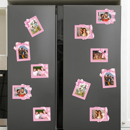 12 Pcs Back to School Pink Bow Magnetic Picture Frame for Refrigerator 4x6