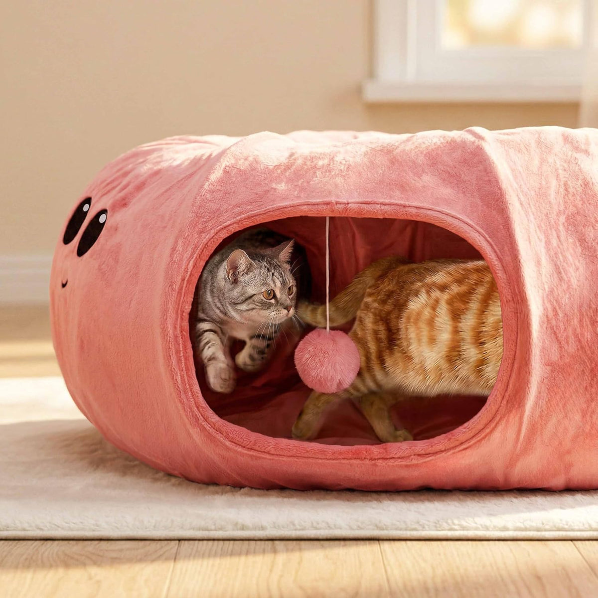 Cat Tunnel Bed with 20 Cat Toys, Kitten Toys for Indoor Kittens,Pink