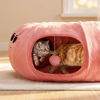 Cat Tunnel Bed with 20 Cat Toys, Kitten Toys for Indoor Kittens,Pink