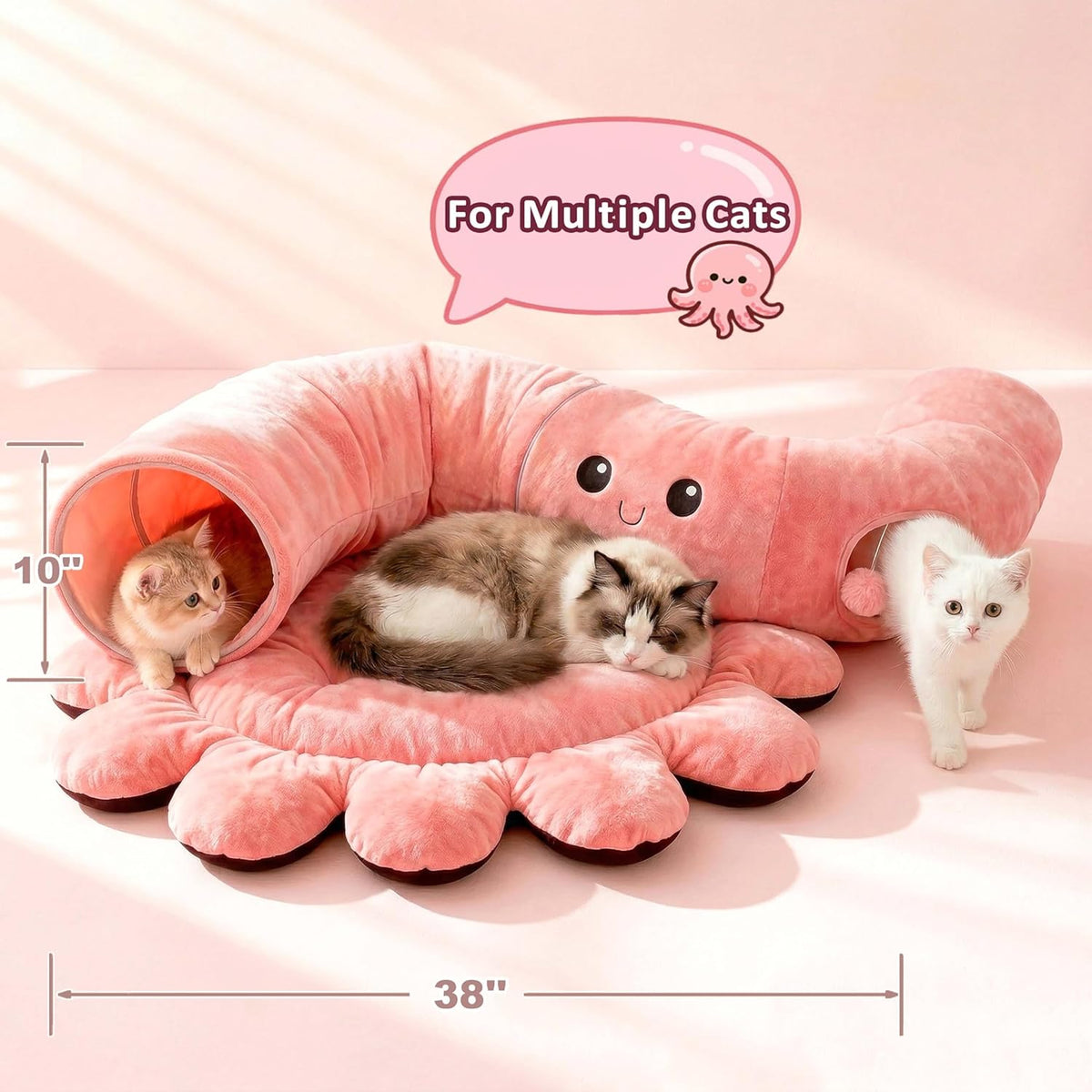 Cat Tunnel Bed with 20 Cat Toys, Kitten Toys for Indoor Kittens,Pink