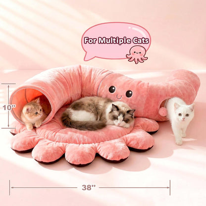 Cat Tunnel Bed with 20 Cat Toys, Kitten Toys for Indoor Kittens,Pink