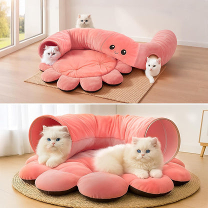 Cat Tunnel Bed with 20 Cat Toys, Kitten Toys for Indoor Kittens,Pink