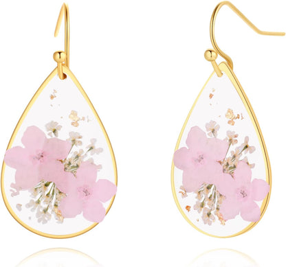 Forget-Me-Not and Queen Anne's Lace Pressed Wildflower Earrings | Pressed Flower Jewelry | Handmade Drop and Dangle Earrings | Mother's Day | Gift for Woman