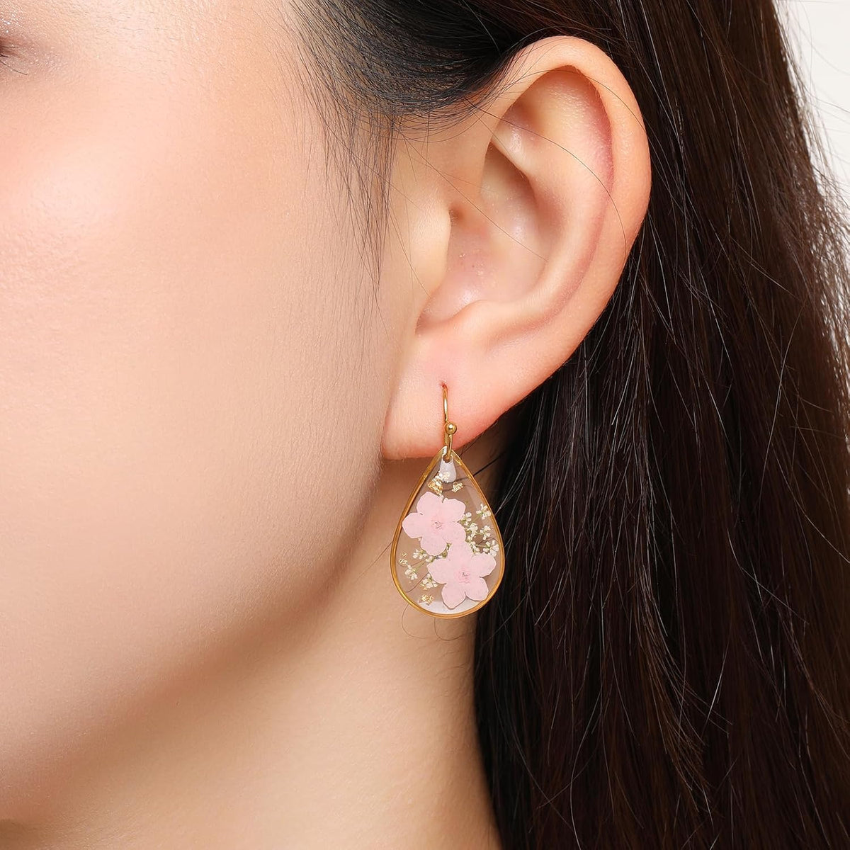Forget-Me-Not and Queen Anne's Lace Pressed Wildflower Earrings | Pressed Flower Jewelry | Handmade Drop and Dangle Earrings | Mother's Day | Gift for Woman