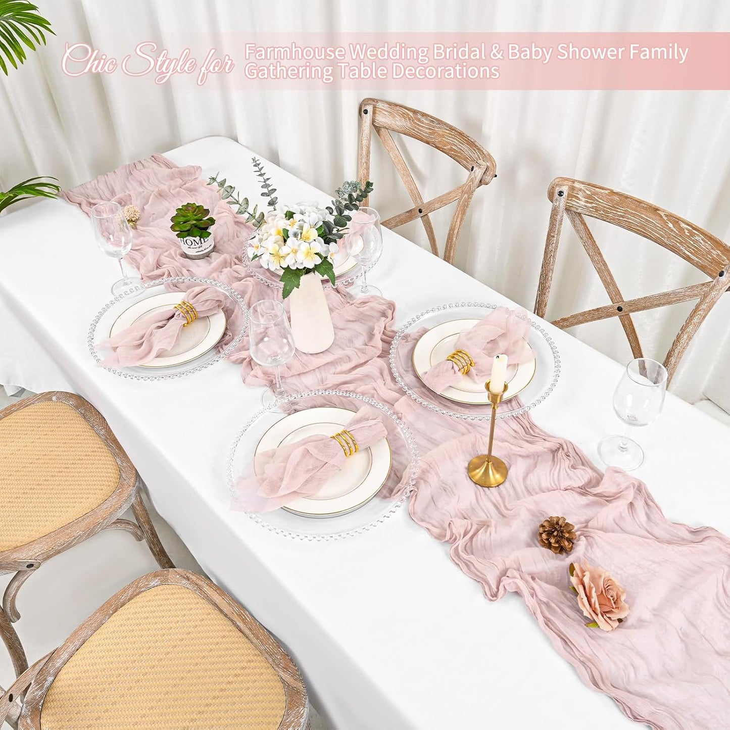 12 Pack Dusty Pink Napkins 20x20 Inch Cheesecloth Napkins Rustic Boho Gauze Dinner Napkin Cloth Washable Elegant Table Napkins for Wedding Party Bridal Baby Shower Table Decor