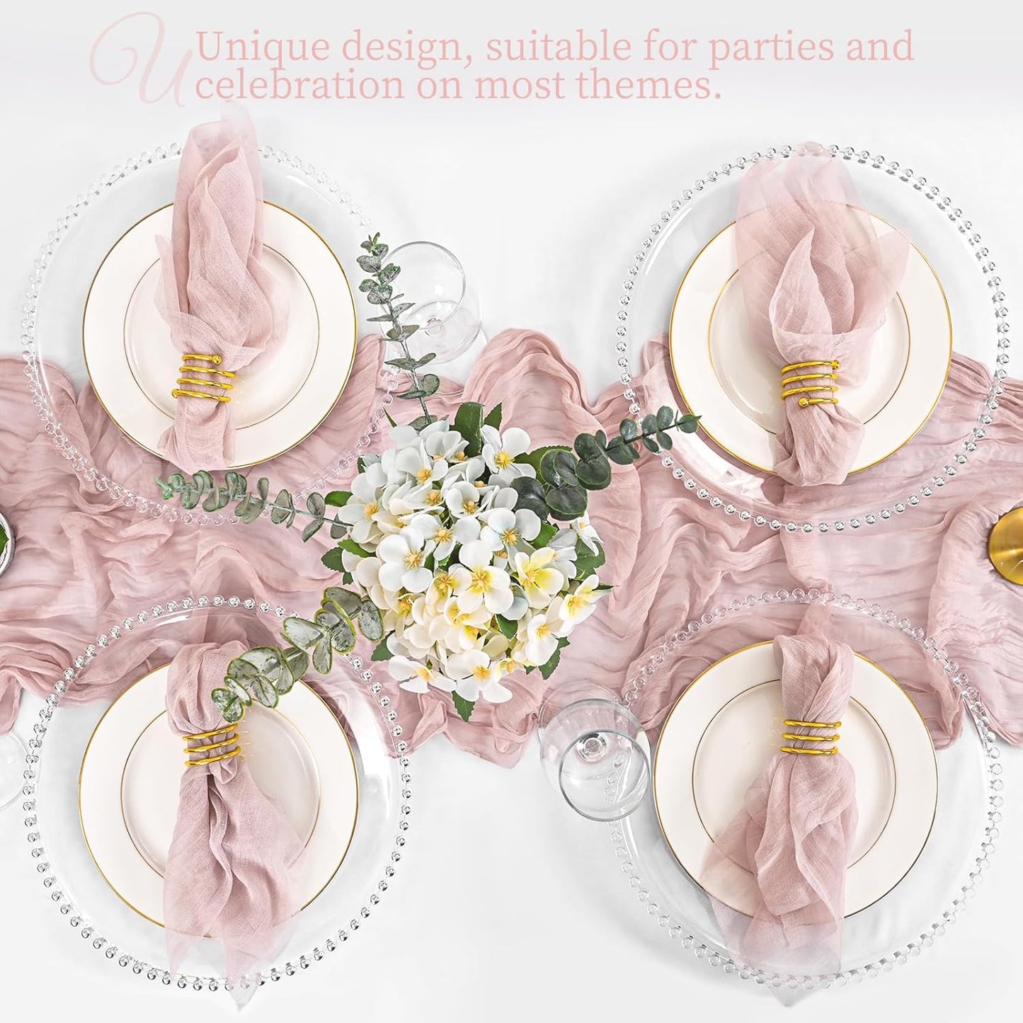 12 Pack Dusty Pink Napkins 20x20 Inch Cheesecloth Napkins Rustic Boho Gauze Dinner Napkin Cloth Washable Elegant Table Napkins for Wedding Party Bridal Baby Shower Table Decor
