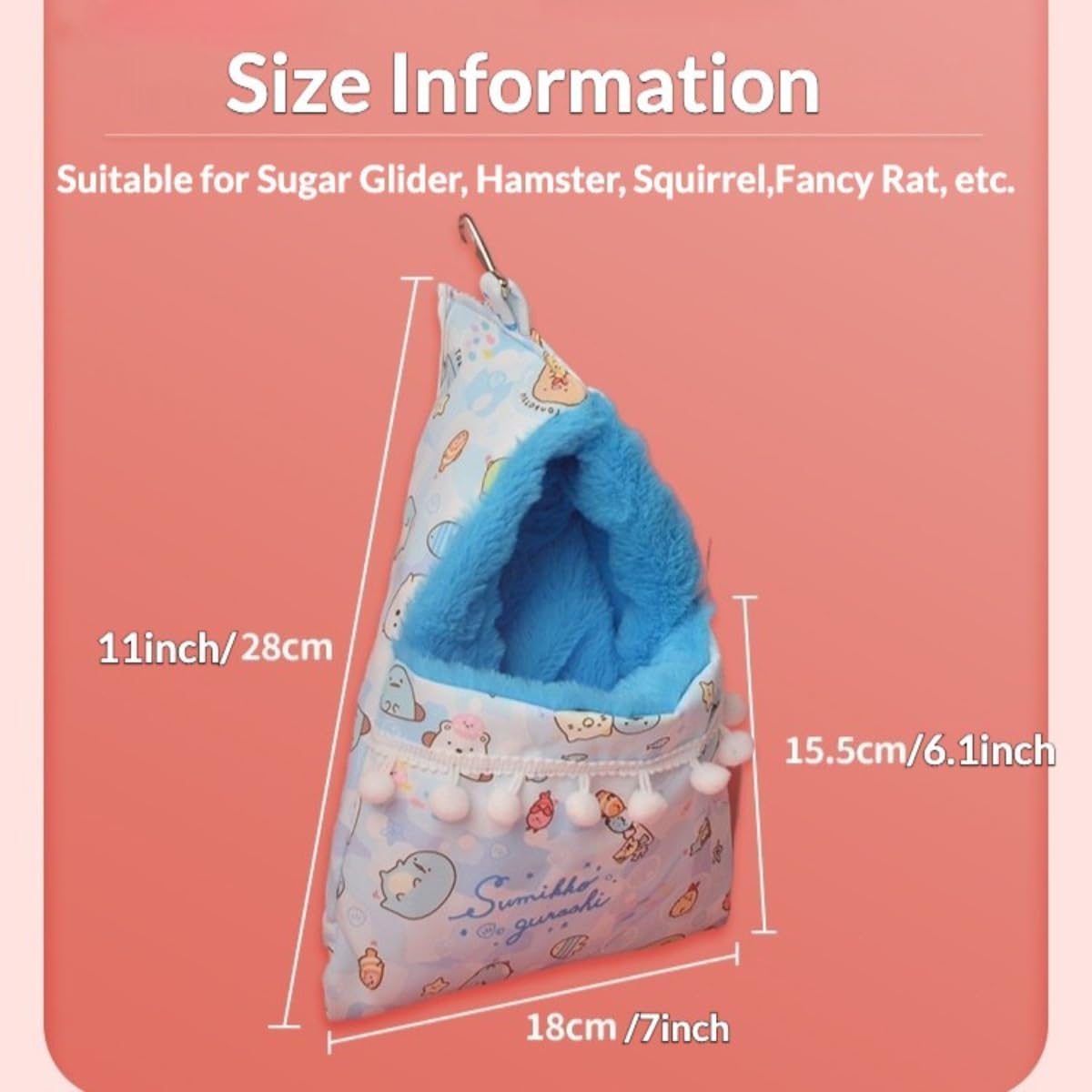 Cozy Sugar Glider Pouch Hanging Bed Warm Small Pet Cave Sleep Nest (Pink)
