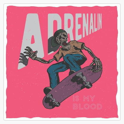 Adrenalin Skeleton Playing Skateboard Pink Sticker Decal Laptop Car Window Vinyl 5"