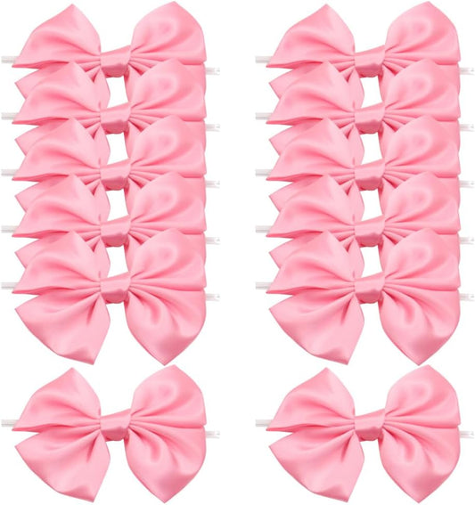 24 Pcs Twist Tie Bows Pre Tied Ribbon Bows Gift Wrapping Bows Christmas Packing Bows Small Premade Bows Decorative Craft Bows Present Packaging Bows Cute Wrap Bows for Cake Pop Rose Pink