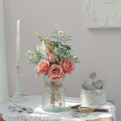 14.5" Artificial Silk Roses with Vase for Home Decoration (Dusty Pink)