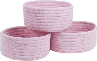 Small Woven Cotton Rope Baskets, Set of 3, Pink