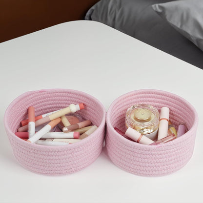 Small Woven Cotton Rope Baskets, Set of 3, Pink