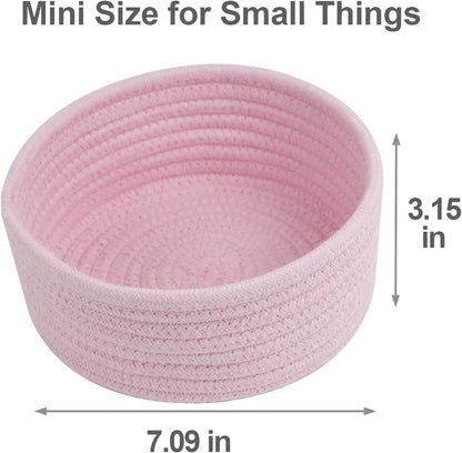 Small Woven Cotton Rope Baskets, Set of 3, Pink