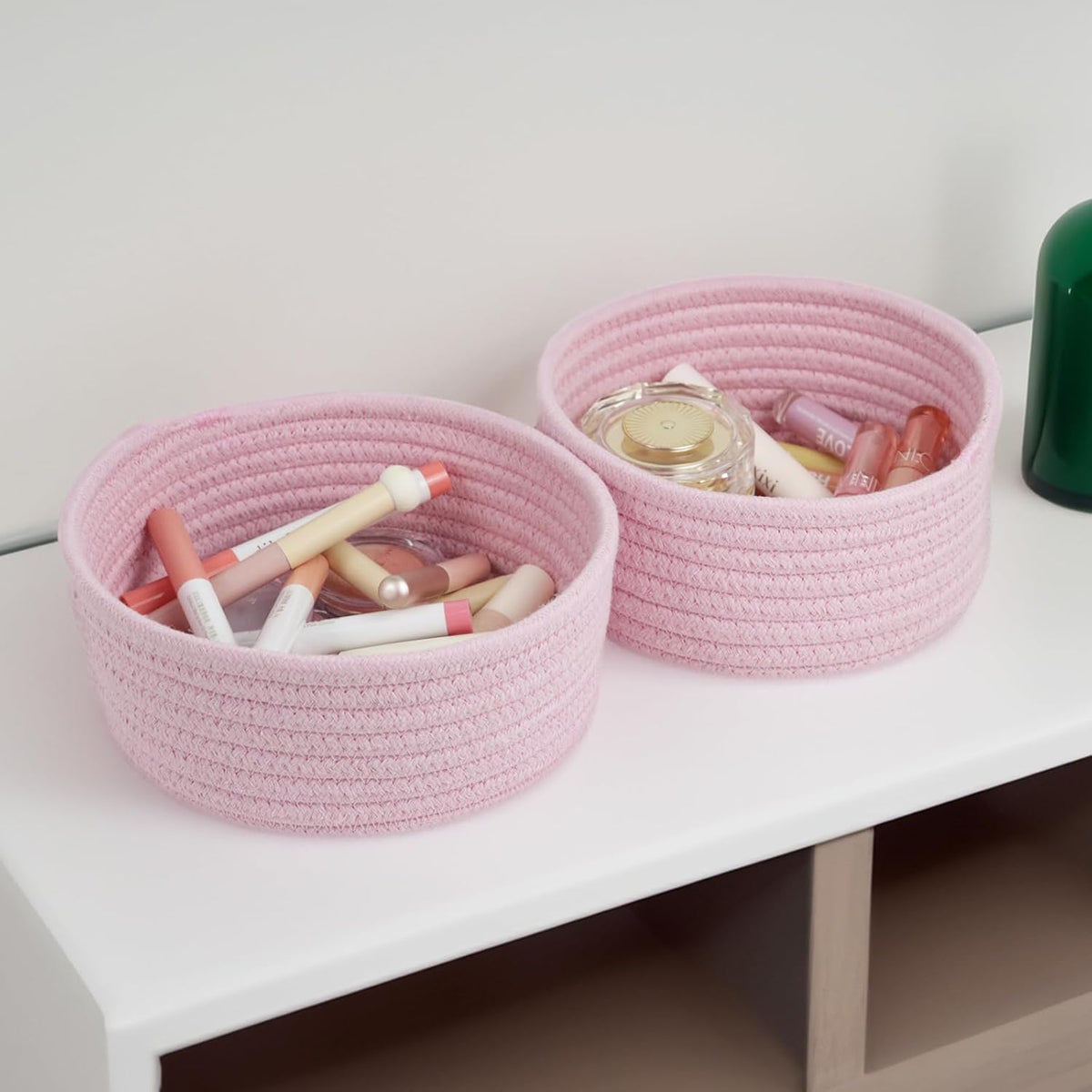 Small Woven Cotton Rope Baskets, Set of 3, Pink