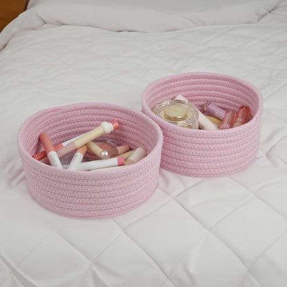 Small Woven Cotton Rope Baskets, Set of 3, Pink
