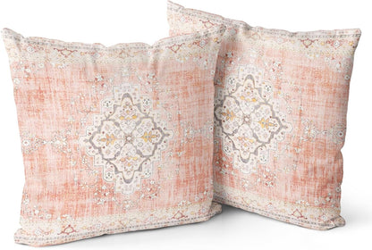 Boho Throw Pillow Covers 18x18 inch Set of 2 Bohemian Carpet Throw Pillows for Couch Light-Pink Decorative Pillow Cases Farmhouse Home Decor for Sofa Porch Patio Bed Room Outdoor