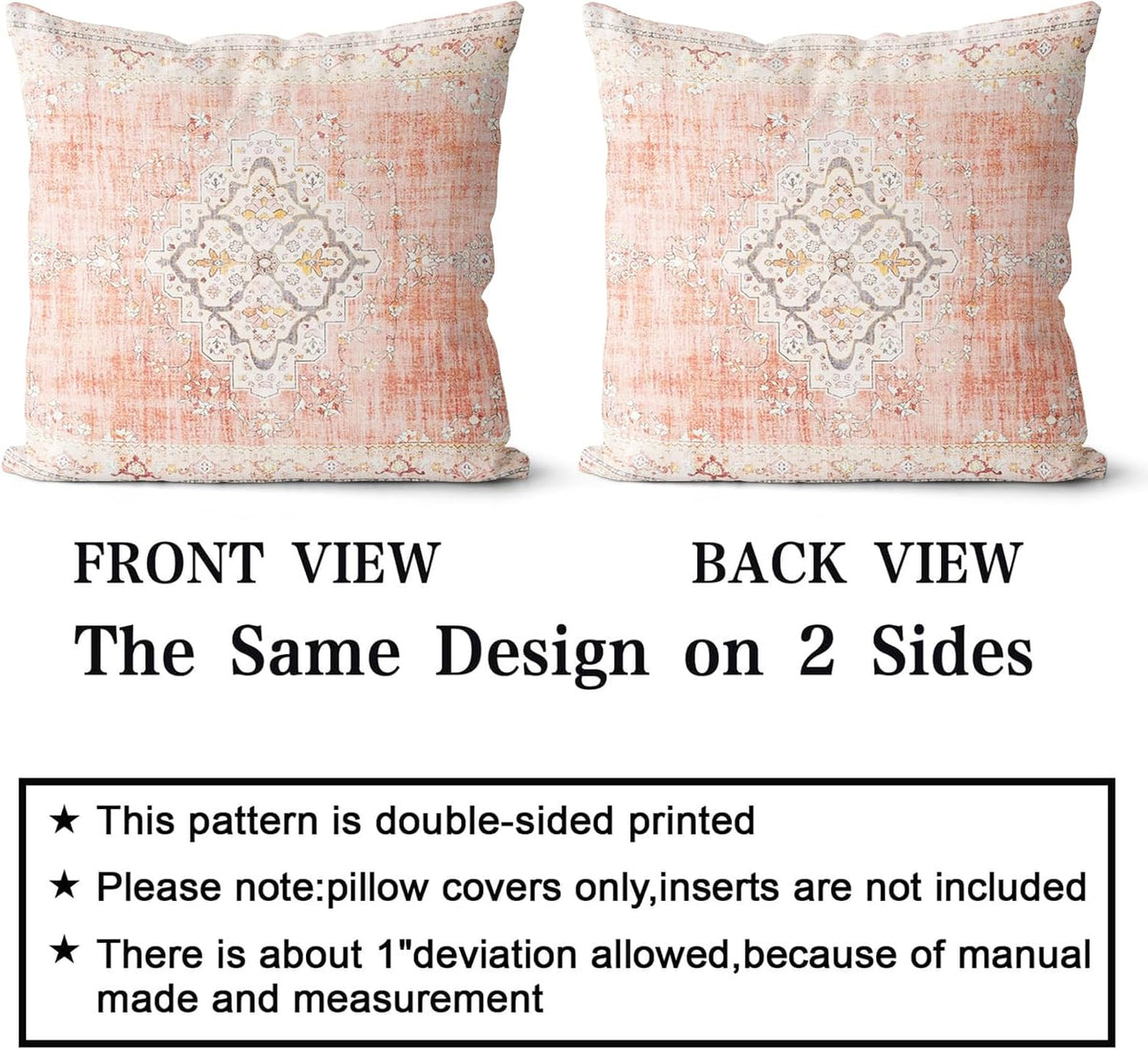 Boho Throw Pillow Covers 18x18 inch Set of 2 Bohemian Carpet Throw Pillows for Couch Light-Pink Decorative Pillow Cases Farmhouse Home Decor for Sofa Porch Patio Bed Room Outdoor