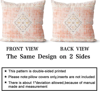 Boho Throw Pillow Covers 18x18 inch Set of 2 Bohemian Carpet Throw Pillows for Couch Light-Pink Decorative Pillow Cases Farmhouse Home Decor for Sofa Porch Patio Bed Room Outdoor