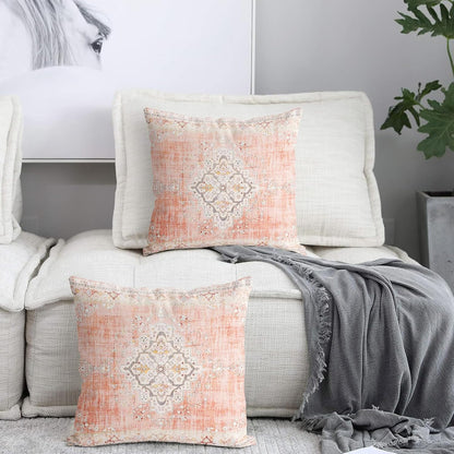 Boho Throw Pillow Covers 18x18 inch Set of 2 Bohemian Carpet Throw Pillows for Couch Light-Pink Decorative Pillow Cases Farmhouse Home Decor for Sofa Porch Patio Bed Room Outdoor