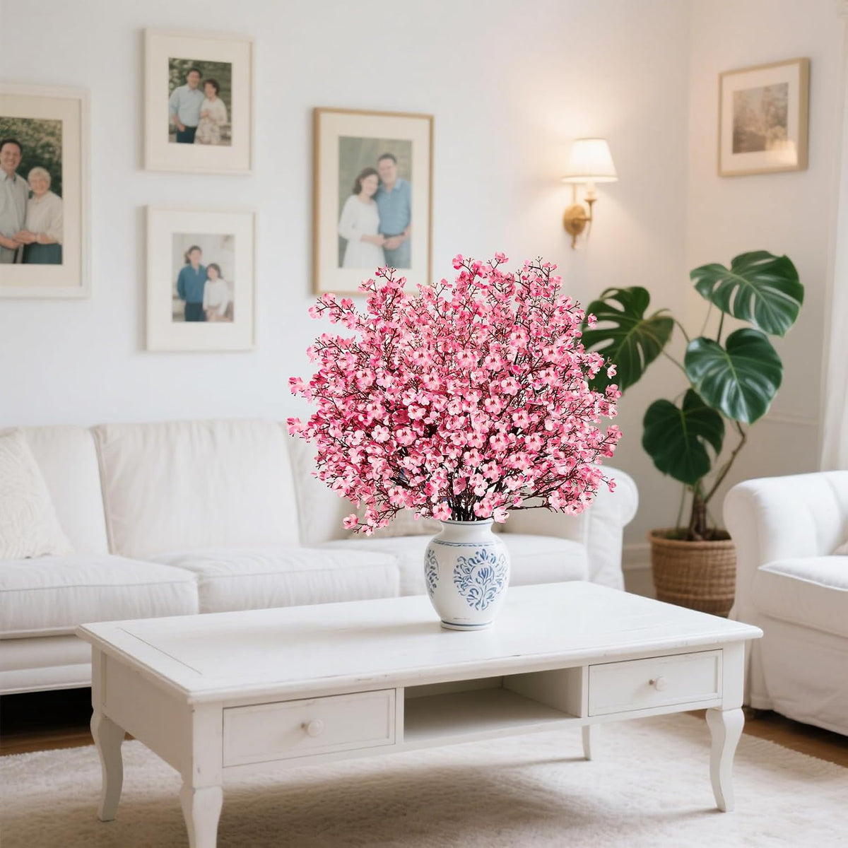 Babys Breath Artificial Flowers 8 Bundles Pink Real Touch UV Resistant Fake Flowers Silk Faux Flowers for Vase Home Office Wedding DIY Floral Indoor Outdoor Centerpiece Table Decoration