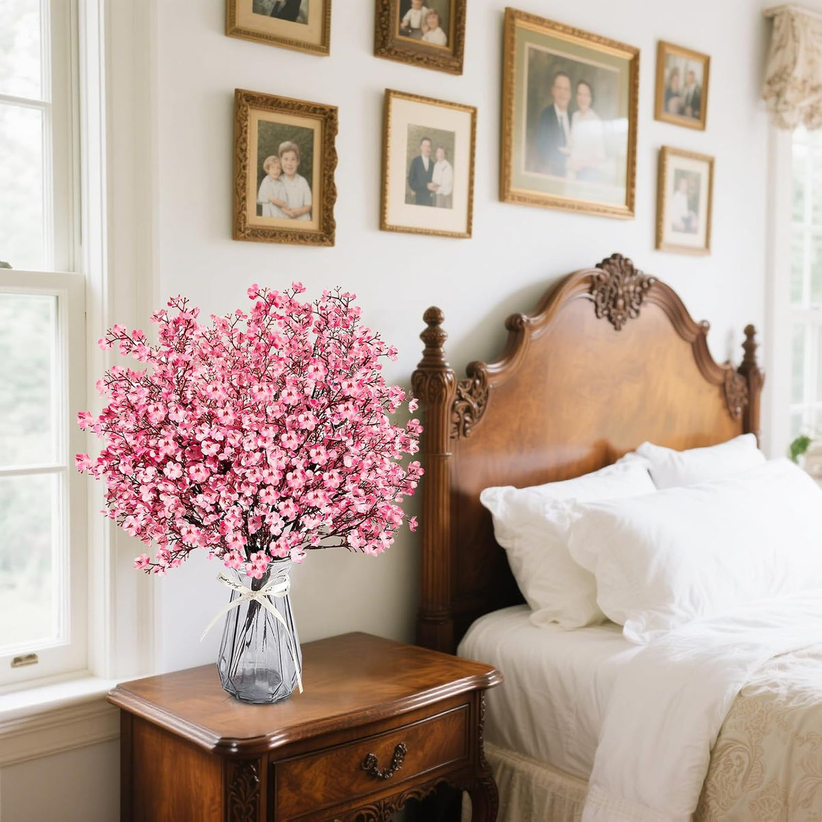 Babys Breath Artificial Flowers 8 Bundles Pink Real Touch UV Resistant Fake Flowers Silk Faux Flowers for Vase Home Office Wedding DIY Floral Indoor Outdoor Centerpiece Table Decoration