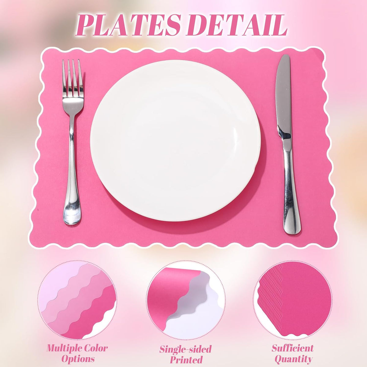 100 Pcs Hot Pink Paper Placemats, Pink Table Placemat Disposable