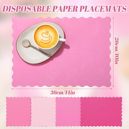 100 Pcs Hot Pink Paper Placemats, Pink Table Placemat Disposable