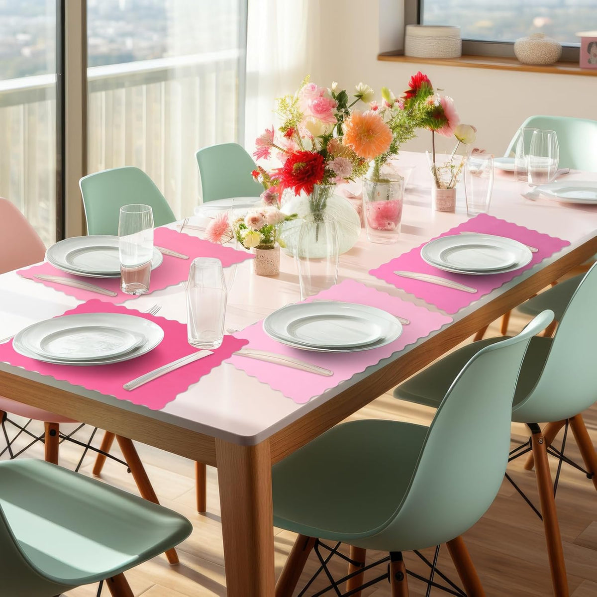 100 Pcs Hot Pink Paper Placemats, Pink Table Placemat Disposable