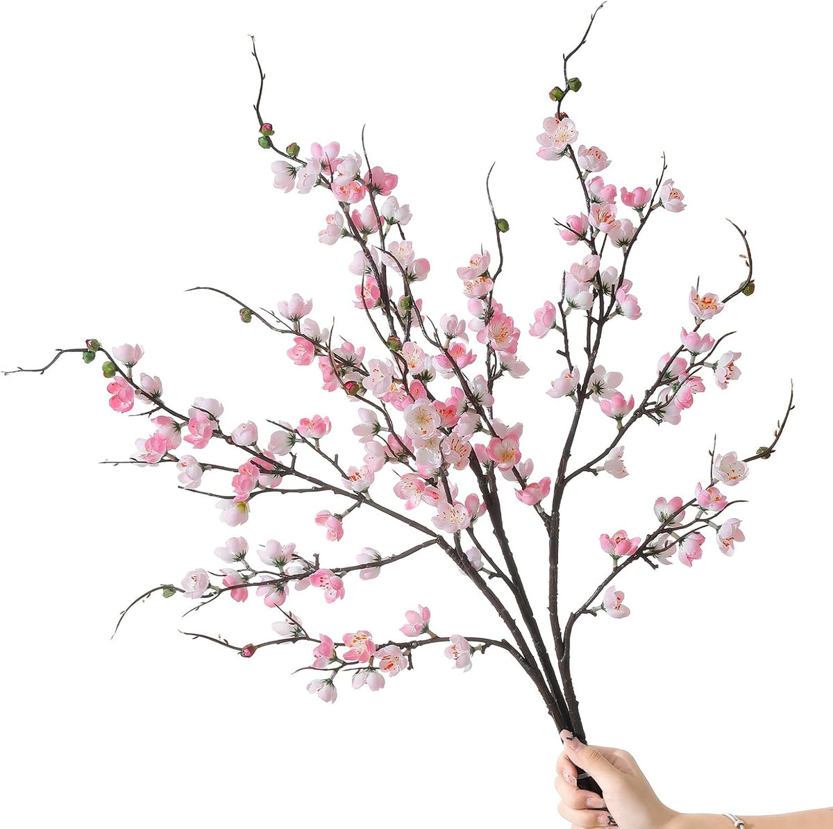 Artificial Pink Cherry Blossom Branches 3Pcs 37.8" Faux Silk Cherry Blossom, Fake Flowers with Leaves Bouquet Decorations for Home Living Room Bedroom Table Centerpiece Vase Wedding Decor
